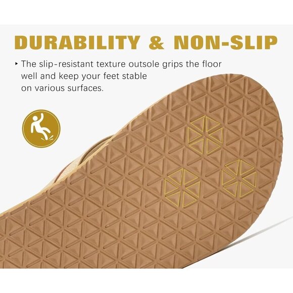 〽️Men\'s Flip Flop Sandal Apricot Leather Slip On Arch Support Comfort Shoes main image 5